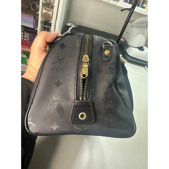 Women's MCM Boston Bag Black/Gold Monogram Size One Size - Picture 6 of 11